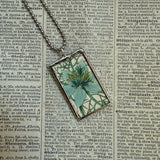 Blue wildfowers botanical illustrations, up-cycled to soldered glass pendant