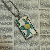 Blue wildfowers botanical illustrations, up-cycled to soldered glass pendant