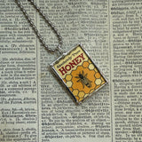 Honey Bee, vintage illustration, up-cycled to soldered glass pendant