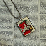 Holiday birds, cardinals, vintage illustrations, up-cycled to soldered glass pendant