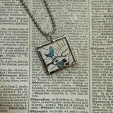 Love Birds, vintage children's book illustrations, up-cycled to soldered glass pendant