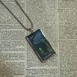 Ragwort, Chicory flowers, botanical illustrations, up-cycled to soldered glass pendant