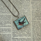 Peacock, Robin, vintage bird illustrations, up-cycled to soldered glass pendant