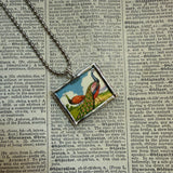 Peacock, Robin, vintage bird illustrations, up-cycled to soldered glass pendant