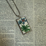 Passion flower, blue wildflower botanical illustrations, up-cycled to soldered glass pendant