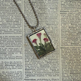 Flowering cactus botanical illustrations, up-cycled to soldered glass pendant