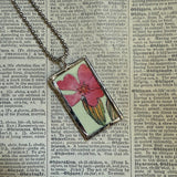 Larkspur and corn cockle flowers, botanical illustrations, up-cycled to soldered glass pendant