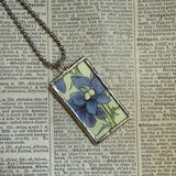 Larkspur and corn cockle flowers, botanical illustrations, up-cycled to soldered glass pendant