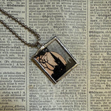 Moon, vintage chidlren's book illustrations, hand-soldered glass pendant