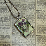 Anemone and Dianthus flowers, botanical illustrations, up-cycled to soldered glass pendant