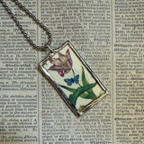 Variegated tulip, botanical illustrations, up-cycled to soldered glass pendant