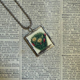 Flowering cactus botanical illustrations, up-cycled to soldered glass pendant