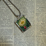 Flowering cactus botanical illustrations, up-cycled to soldered glass pendant