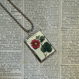 Althea and Clematis flowers, botanical illustrations, up-cycled to soldered glass pendant