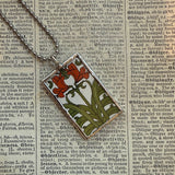 Amaryllis flowers, vintage art nouveau botanical illustrations, up-cycled to soldered glass pendant