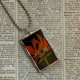 Amaryllis flowers, vintage art nouveau botanical illustrations, up-cycled to soldered glass pendant
