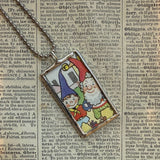Noddy Elf, vintage children's book illustration, upcycled to soldered glass pendant
