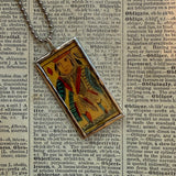 King and Queen, antique playing card illustrations, up-cycled to soldered glass pendant