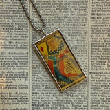 King and Queen, antique playing card illustrations, up-cycled to soldered glass pendant