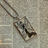 Fairy princess and tree vintage children's book illustration up-cycled to soldered glass pendant