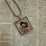 Snow White, vintage illustrations, up-cycled to soldered glass pendant