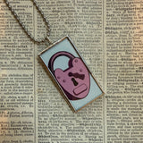 Victorian good luck horseshoe, heart locket, vintage illustrations, hand-soldered glass pendant