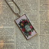 Victorian good luck horseshoe, heart locket, vintage illustrations, hand-soldered glass pendant
