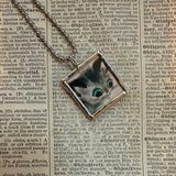 Cat, Kitten, Kitty, vintage illustrations, up-cycled to soldered glass pendant