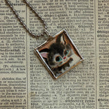 Cat, Kitten, Kitty, vintage illustrations, up-cycled to soldered glass pendant