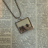 Red roses and sunrise, vintage illustrations up-cycled to soldered glass pendant