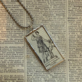 Artemis, Diana, Roman, Greek Mythology, vintage dictionary illustration, hand soldered glass pendant, upcycled to soldered glass pendant