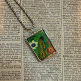 Peacocks, vintage bird illustrations, up-cycled to soldered glass pendant