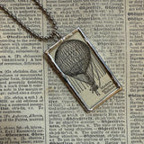 Hot Air Balloon, vintage dictionary illustration, up-cycled to soldered glass pendant