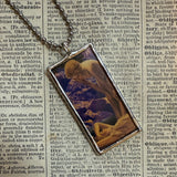 Maxfield Parrish Daybreak painting, upcycled to hand-soldered glass pendant