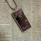 Maxfield Parrish Daybreak painting, upcycled to hand-soldered glass pendant