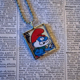 Smurfs, vintage comic illustrations up-cycled to soldered glass pendant