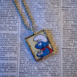 Smurfs, vintage comic illustrations up-cycled to soldered glass pendant
