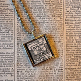 Poison skull and crossbones, question mark, vintage illustrations up-cycled to soldered glass pendant