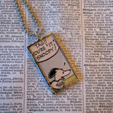 Snoopy, comic strip illustrations from vintage Peanuts book, up-cycled to hand-soldered glass pendant