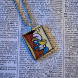 Smurfs, vintage comic illustrations up-cycled to soldered glass pendant