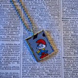Smurfs, vintage comic illustrations up-cycled to soldered glass pendant