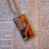 Franz Marc Blue Horse, upcycled to hand-soldered glass pendant