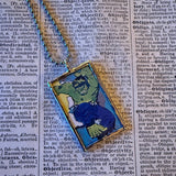 Incredible Hulk, Thing, vintage illustrations up-cycled to soldered glass pendant