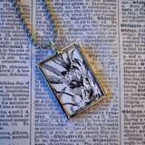 Marguerite Daisy, flora, botanical illustrations, up-cycled to soldered glass pendant