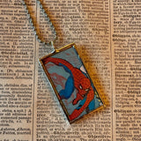 Captain America, Spiderman, vintage illustrations up-cycled to soldered glass pendant