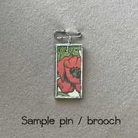 Strawberry plant, vintage botanical dictionary illustration, up-cycled to soldered glass pendant