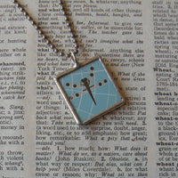 Charley Harper, Dragonfly, butterfly, mid-century modern art, 2-sided hand soldered glass pendant