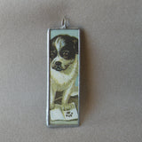 Pit Bull Puppy Dog, vintage dog illustration up-cycled to hand soldered glass pendant