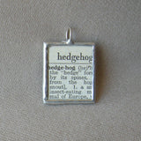 Hedgehog, vintage 1940s dictionary illustration, up-cycled to hand-soldered glass pendant