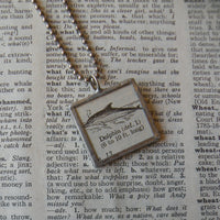 Dolphin - vintage 1930s dictionary illustration, r up-cycled to soldered glass pendant